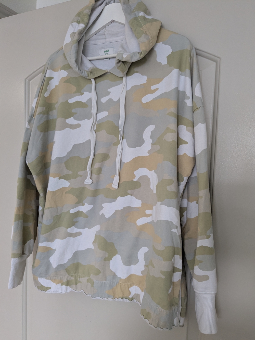 Aerie XL Camo Hoodie Sage Khaki Lightweight Pullover Side Slits